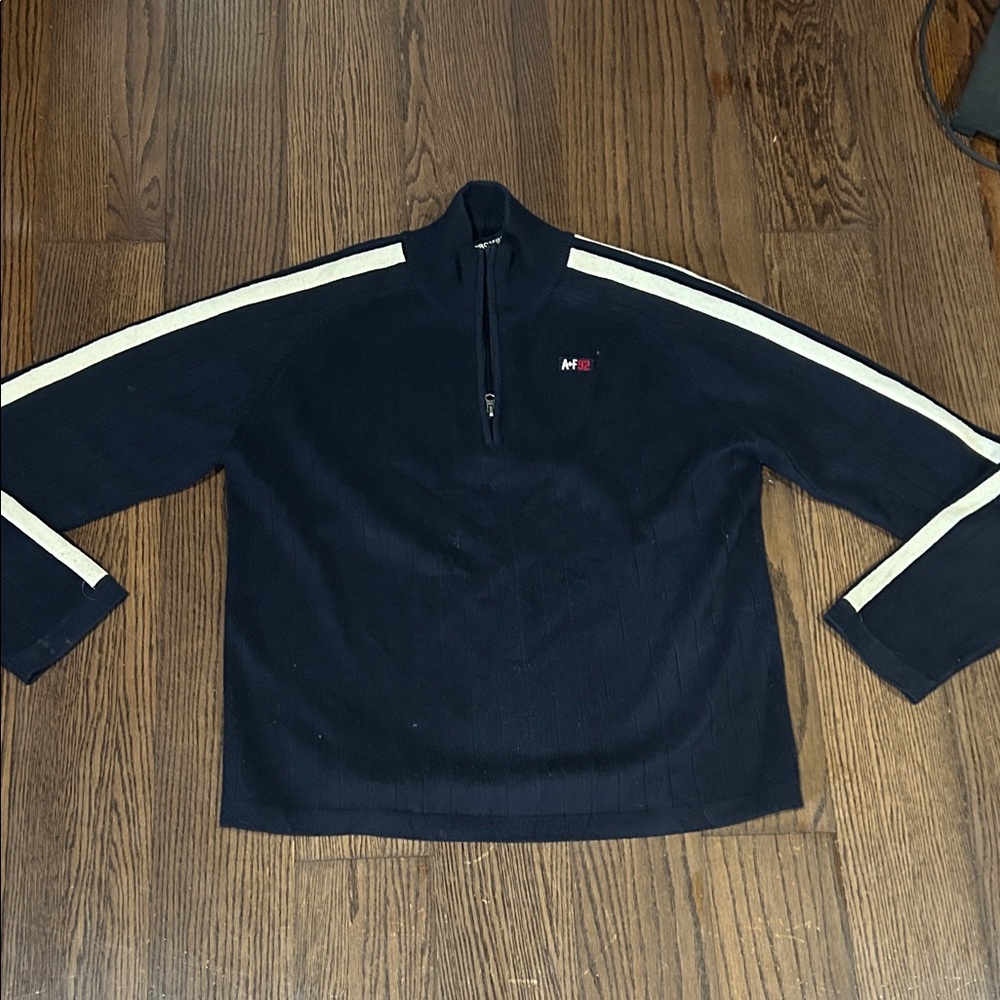 Abercrombie & Fitch Navy Half‑Zip Sweater with White Stripes logo sweater L